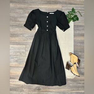 Chic Black Long Sleeve Midi Dress
